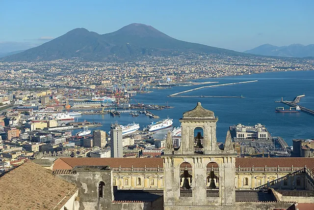 The Gulf of Naples and Vesuvius seen from Castel Sant'Elmo, with the Certosa di San Martino in the foreground